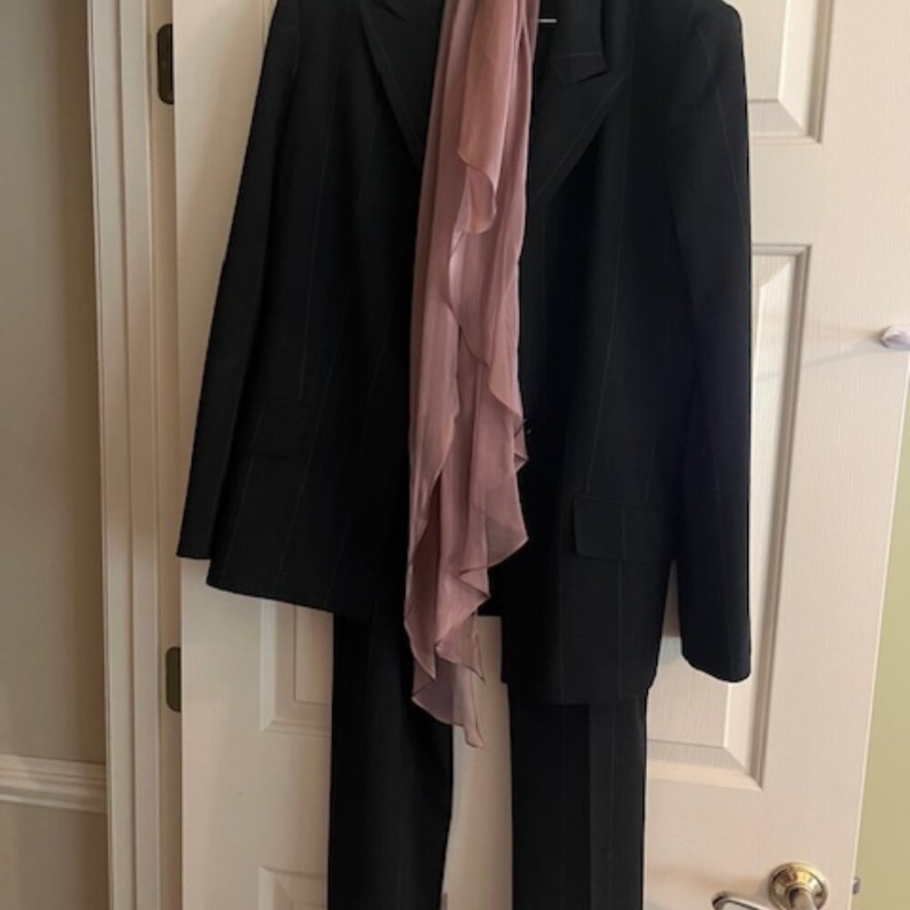 Ann Klein Womans Suit - black with peach pinstriping